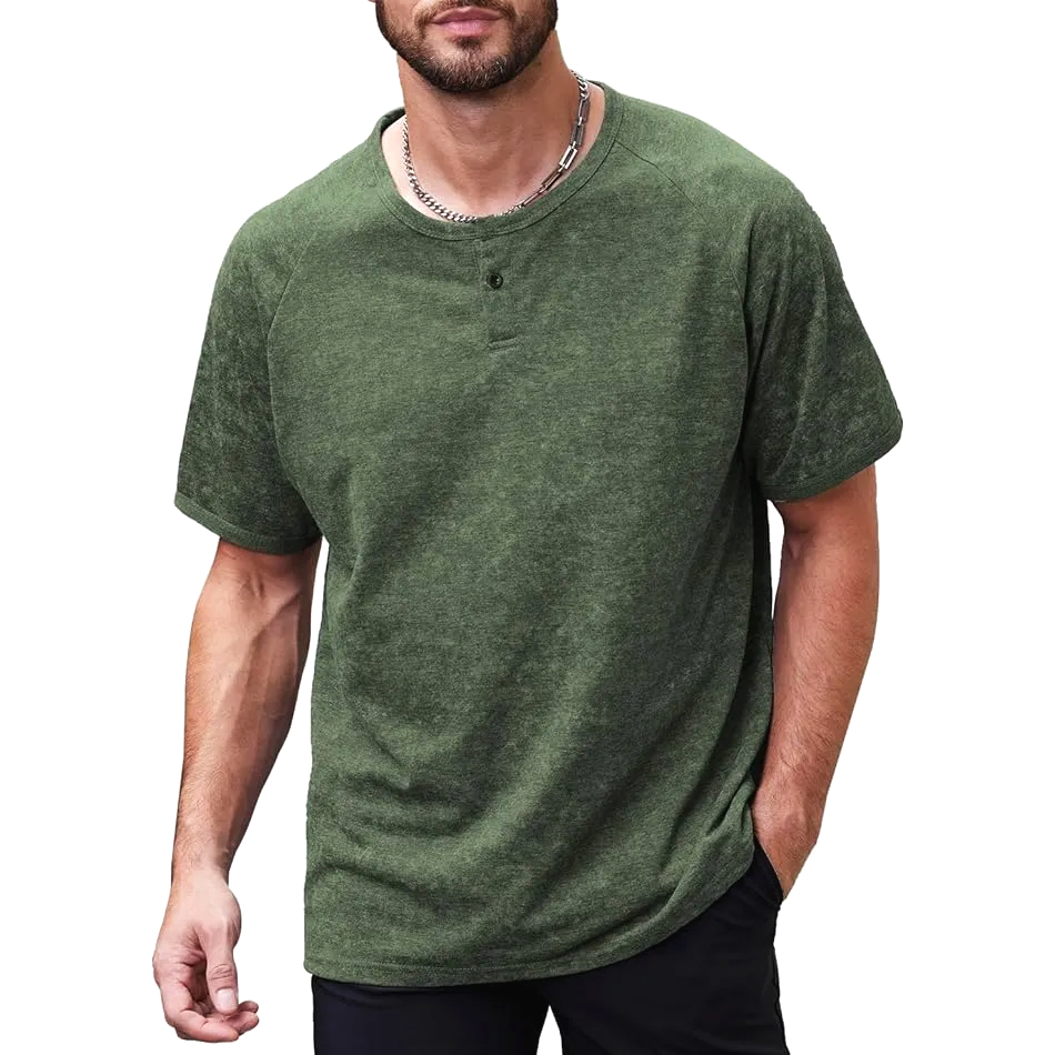 T Shirt Button Neck  Beach Green