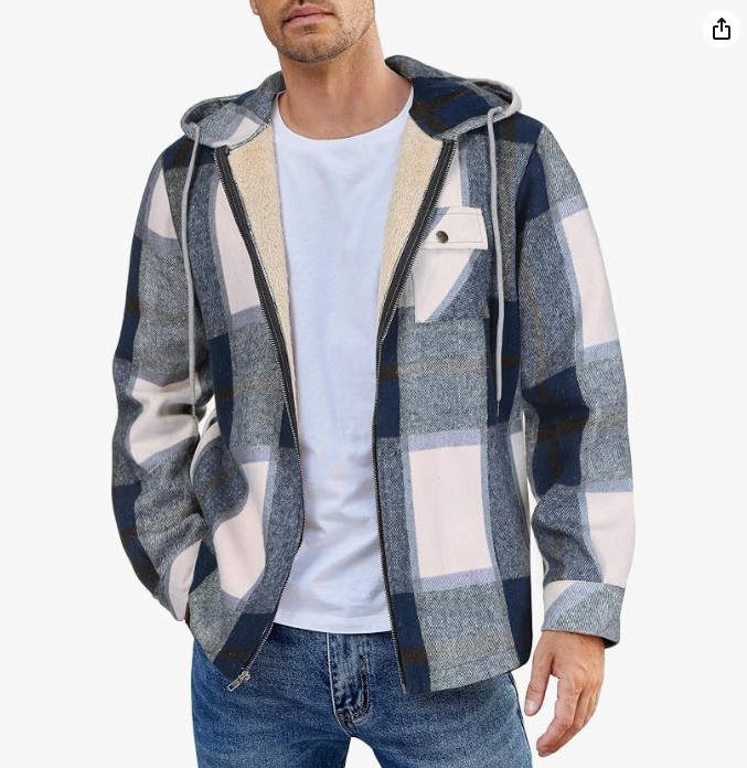COOFANDY Flannel Fleece Jacket Sherpa